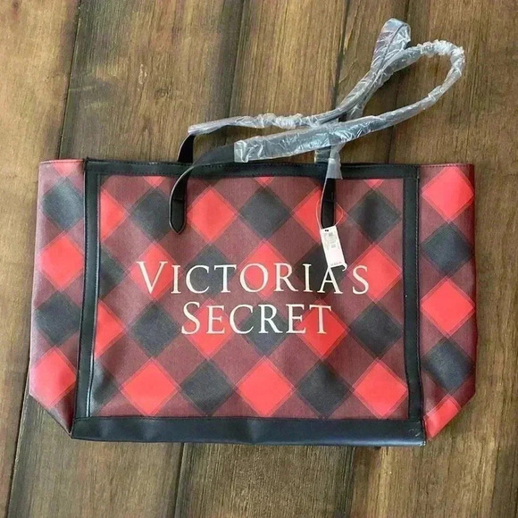 Victoria's Secret Handbags - Brand new***Victoria’s Secret Black/Red Plaid Tote Handbag Purse